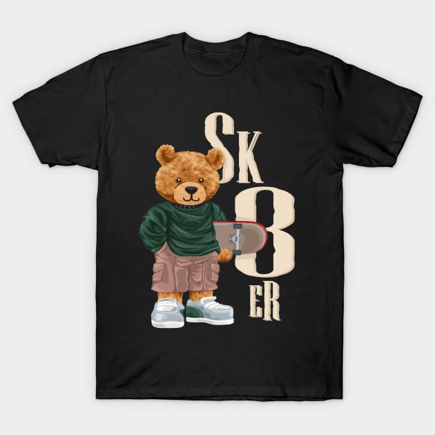 teddy bear cartoon in skater style holding skateboard T-Shirt by zwestshops